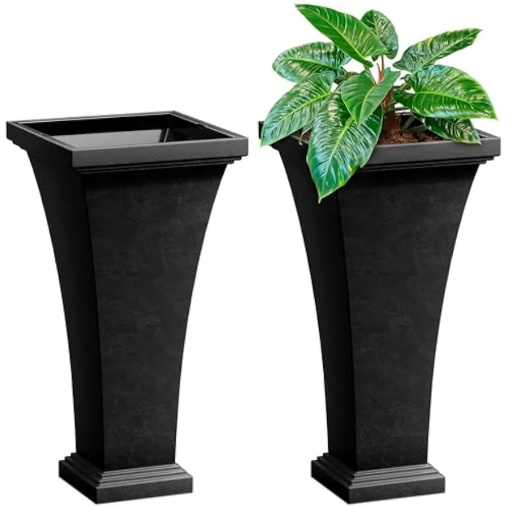 

Modern Tall Outdoor Planters (Set of 2) - 28 Inch Large Black Planter Outside Plants Pots for Front Porch, Door, Patio