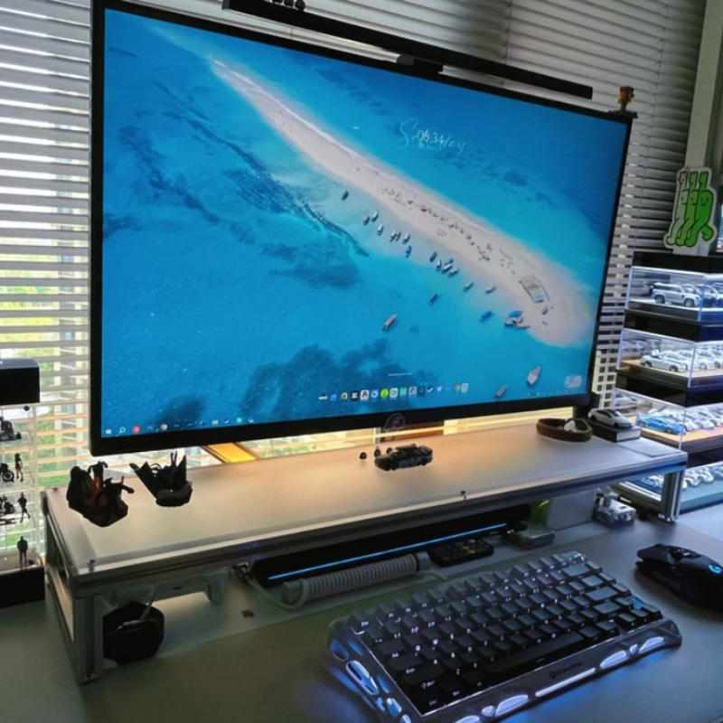 Office Monitor Riser Stand Aluminium Acrylic Panel Monitors Organizer Bracket Desktop Computer Storage Holder Monitor Base