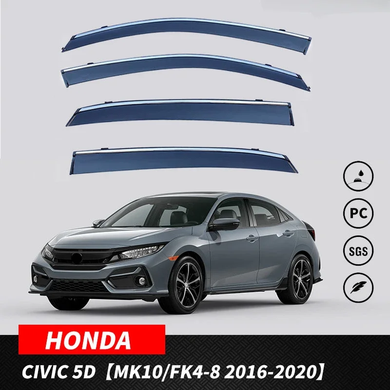 Fit For Honda 2016-2021 2022-2024 Civic 5D Hatchback Window visor Air Deflectors Guard Rain Smoke Wind Vent Awnings Shelters