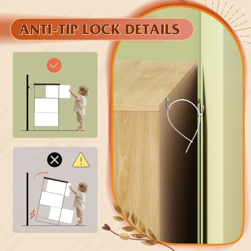 Drawer Dresser for Bedroom, Wood Dresser Storage with Rattan Drawers, Gold Metal Handle,Chest of Drawers for Living Room,Closet