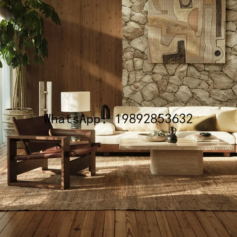a-15 used solid wood living room three-seater sofa - minimalist modern natural wood style - perfect for b&bs - corner sectional
