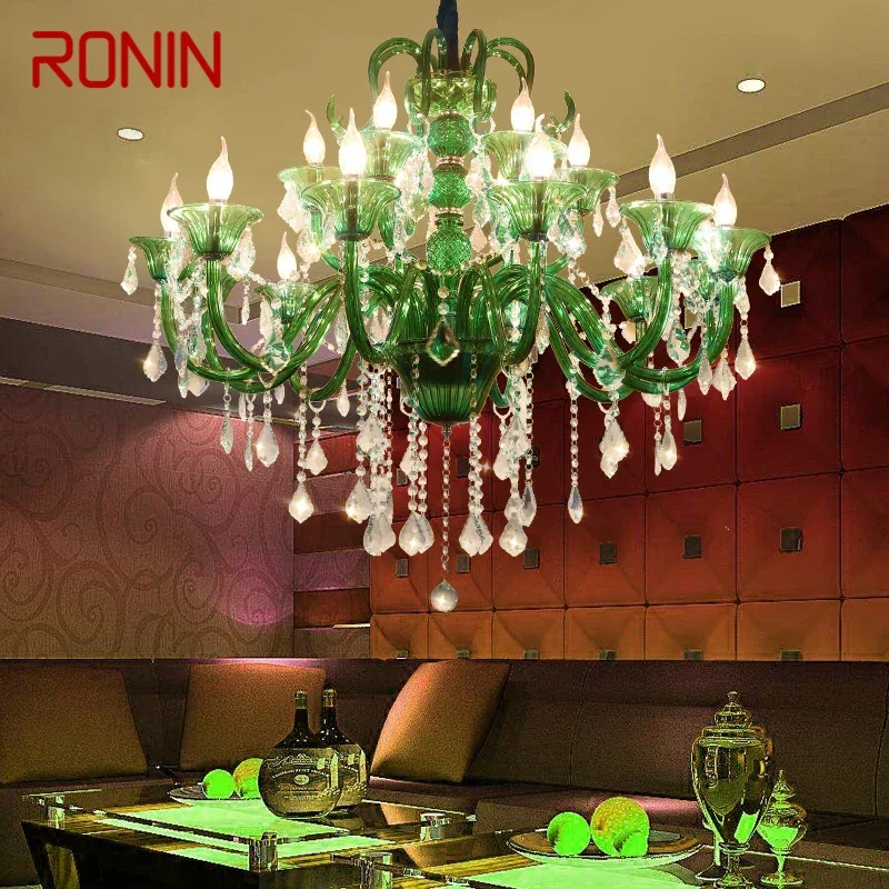 

RONIN European Crystal Pendent Lamp Green Candle Lamp Luxury Art Living Room Restaurant BedroomVilla Hotel KTV Chandelier