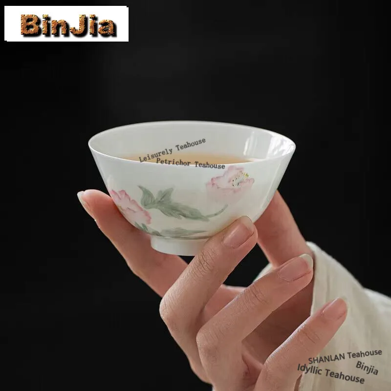 

100 мл ручная роспись чая с лотосом, чашка для чая Chiense, тонкий корпус, фарфоровая чашка, чаша для чая, красивая кружка Chazhan, чайный сервиз для кунг-фу, подарочная коробка