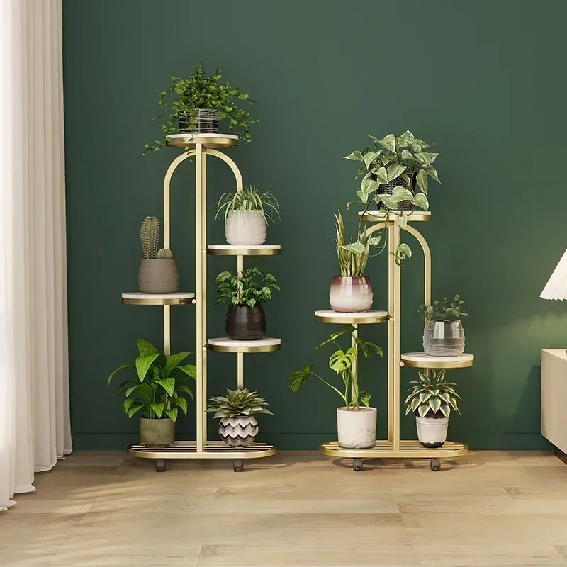 حامل زهور معدني عتيق يعرض في الداخل متعدد الطبقات على الأرض حامل زهور لغرفة الطعام أثاث شرفة Plantenrek الذهبي