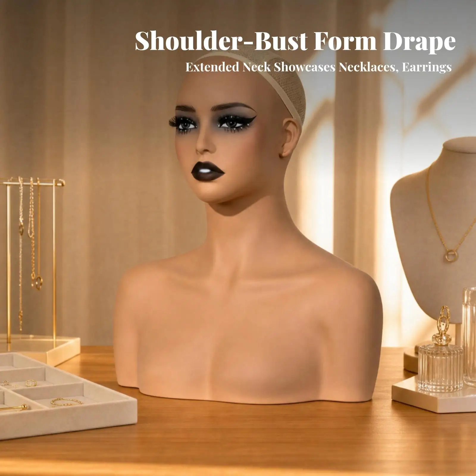 Skin Tone Mannequin Head with Shoulder for Hairpiece Hat and Scarf Display Boutique Showcase