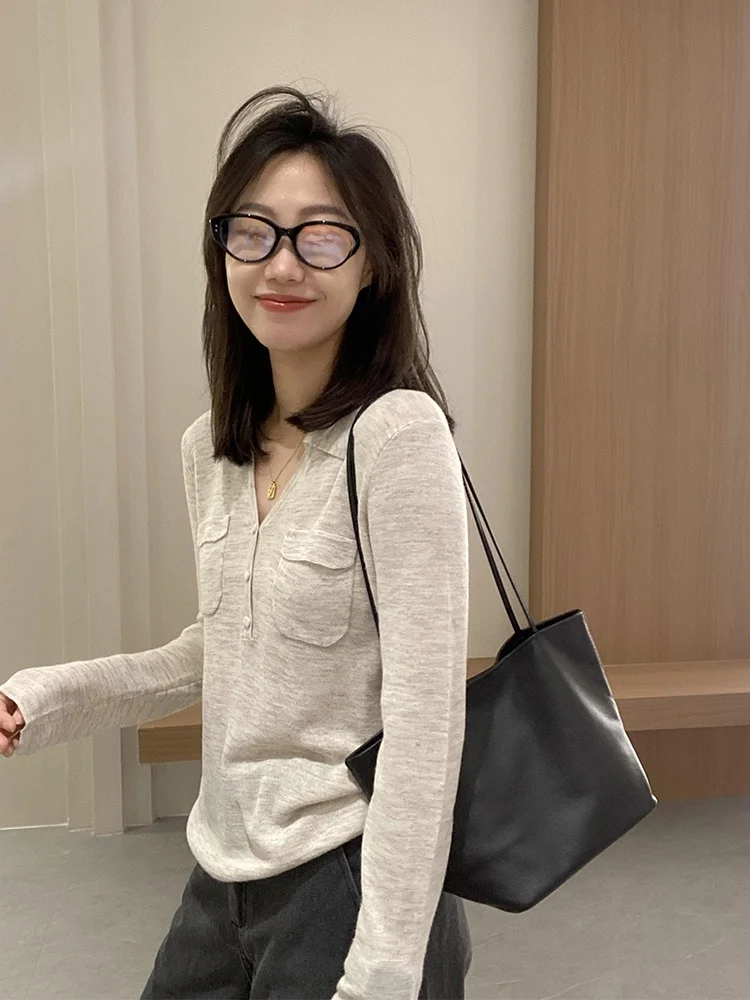 Koreanische Casual Sle V-Ne Taste Lange Sve Gestrickte Pullover frauen Herbst Winter Lose Einzigartige Schöne Pendeln Innere irt