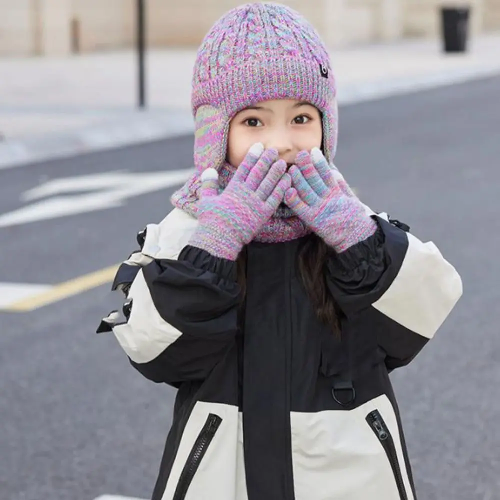 3pcs-set-solid-color-hat-scarf-gloves-set-coldproof-earflap-winter-pullover-hat-thickened-windproof-ear-protection-caps-children