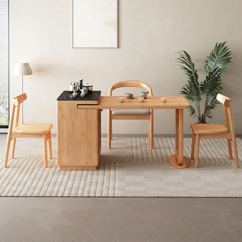 Solid wood island tea table desk integrated table household office log kettle