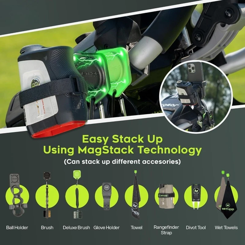 PushStack Pro Pack - حامل هاتف مغناطيسي لعربة الدفع الجولف بالإضافة إلى حزام مغناطيسي لـ Rangefinder، MagStack Microfiber To #2