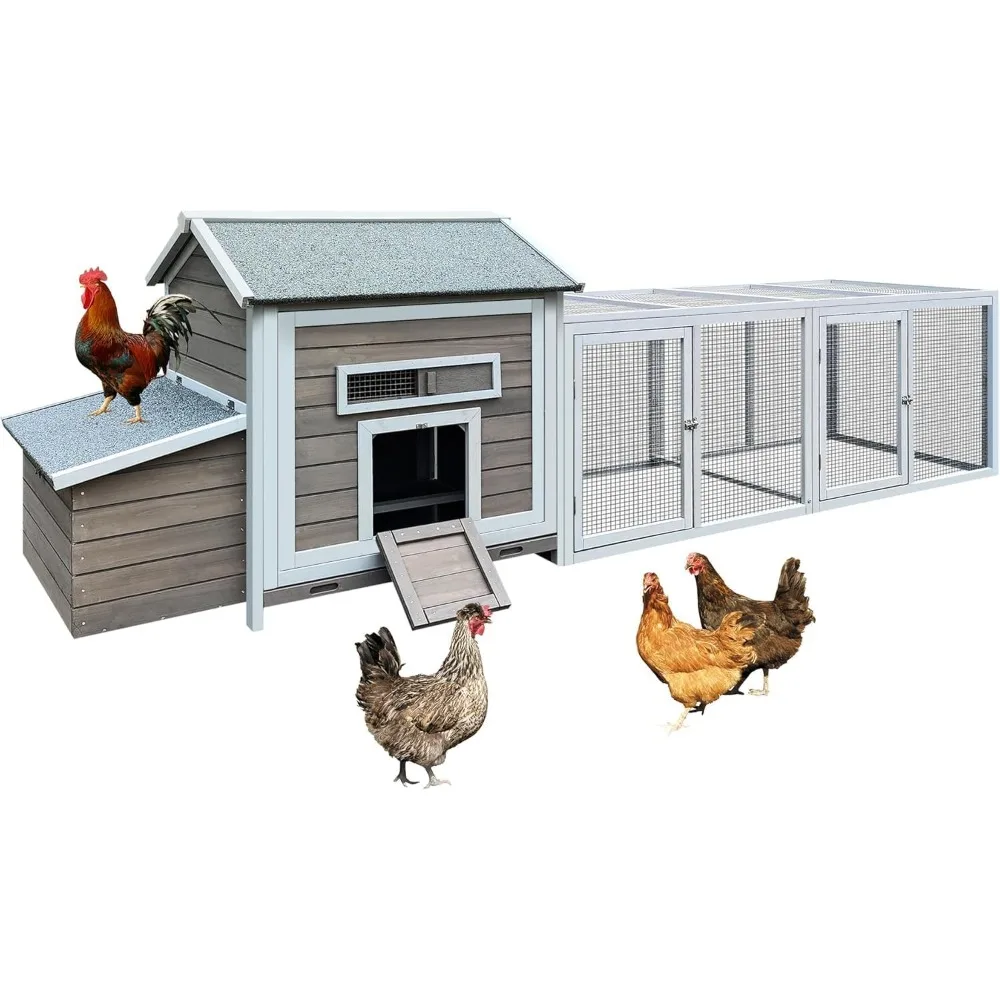 

118" large chicken coop with run & nesting box, outdoor wooden poultry house for 2-6 chickens, uv-resistant waterproof roof, rem