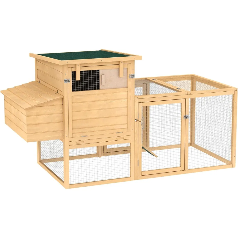 

75" Wooden Chicken Coop with Nesting Box, Outdoor Hen House with Removable Tray, Ramp Run, for Garden Backyard, Natural Wood