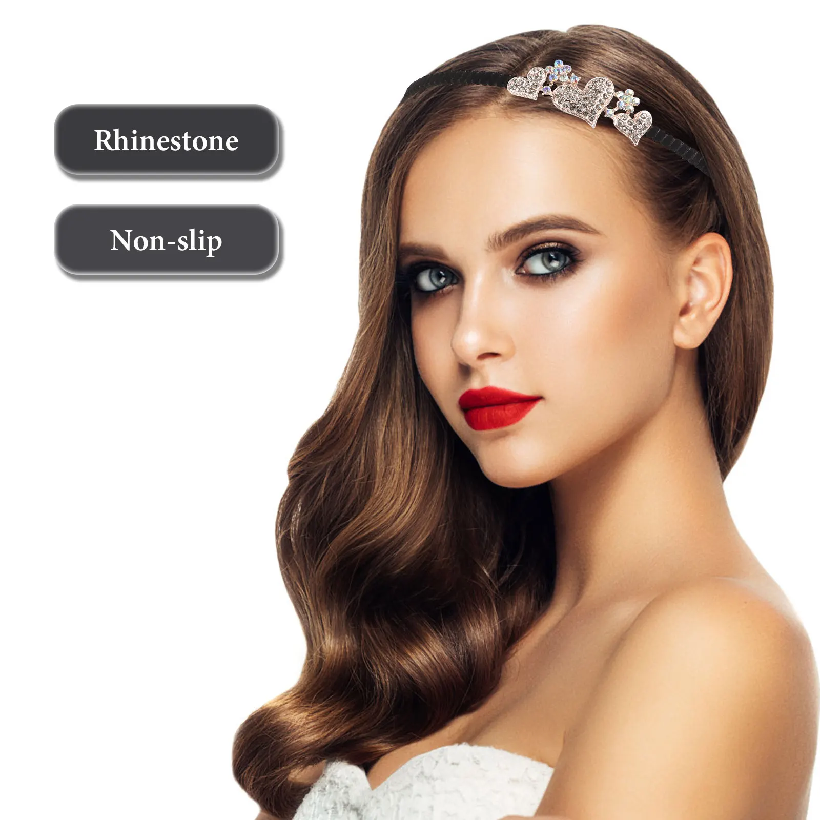 

Non slip Black Rhinestone Alloy Girls Women Headdress Fashionable Headpiece Wedding Party Decorative Hair B Fashionable