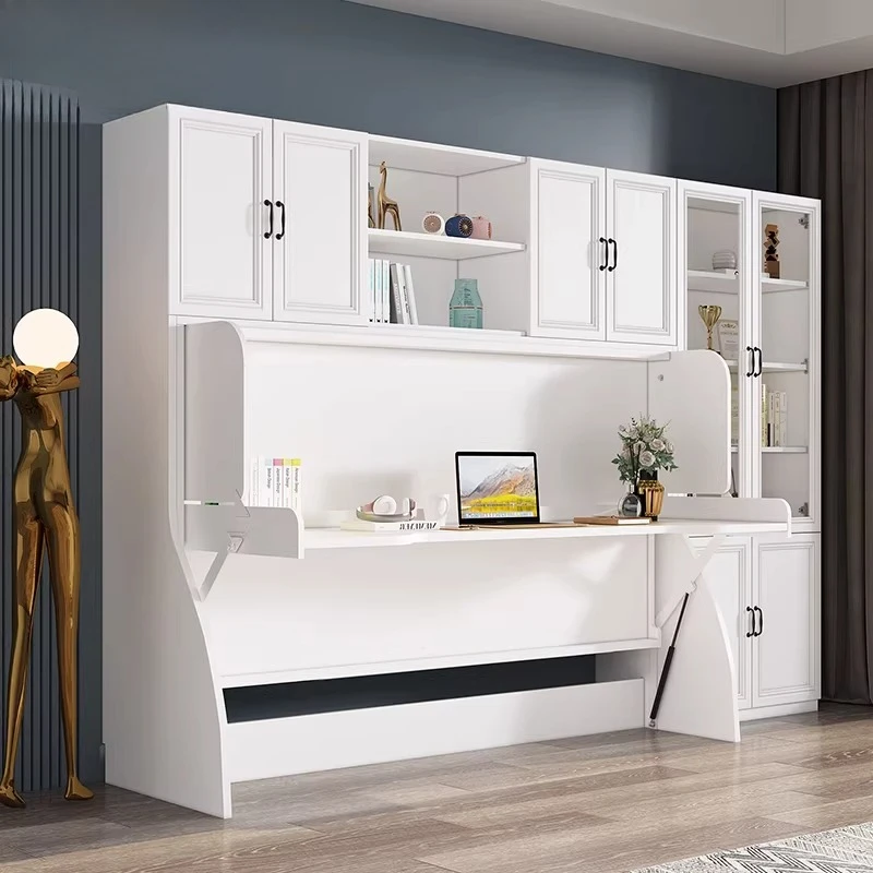 Jianou study multi-functional invisible bed bookcase combination deformation small bedroom desk integrated wall bed