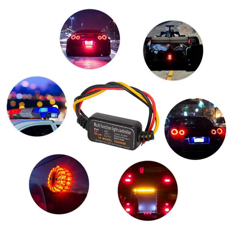 4Pcs 16 Modes Adjustable LED Brake Light Flasher Strobe Controller Universal for Car Motorcycle