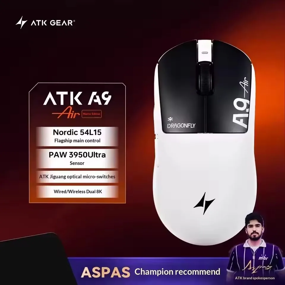 

Беспроводная игровая мышь ATK A9 Air Ultimate, три режима подключения, 8 кГц, PAW3950Ultra, 42000 DPI, 750 IPS, 53 г, легкая, эргономичная, для киберспорта