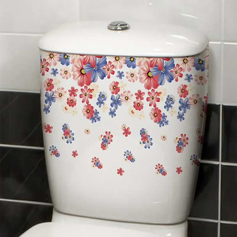 Vibrant Spring Butterfly Flower Toilet Sticker Bathroom Restroom Tile Walls Waterproof PVC Decal Home Interior Decoration Layout
