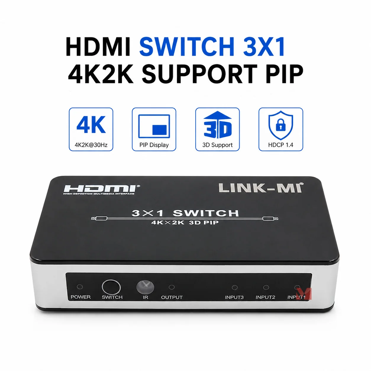 HDMI Switch 3x1 PIP HDMI Switcher 3 in 1 Out 3D 1080P HDCP1.4 HDMI Selector Deep Color 4K30Hz Video Switch