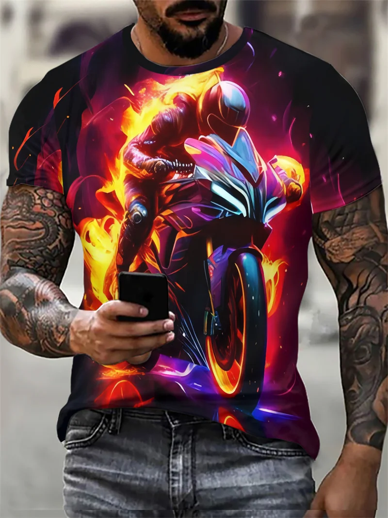 Motorcycle Graphic Men's Street Outdoor T-Shirts Short Sleeve 3D Printed Hip Hop T Shirt 6XL Plus Size Loose Casual Tops