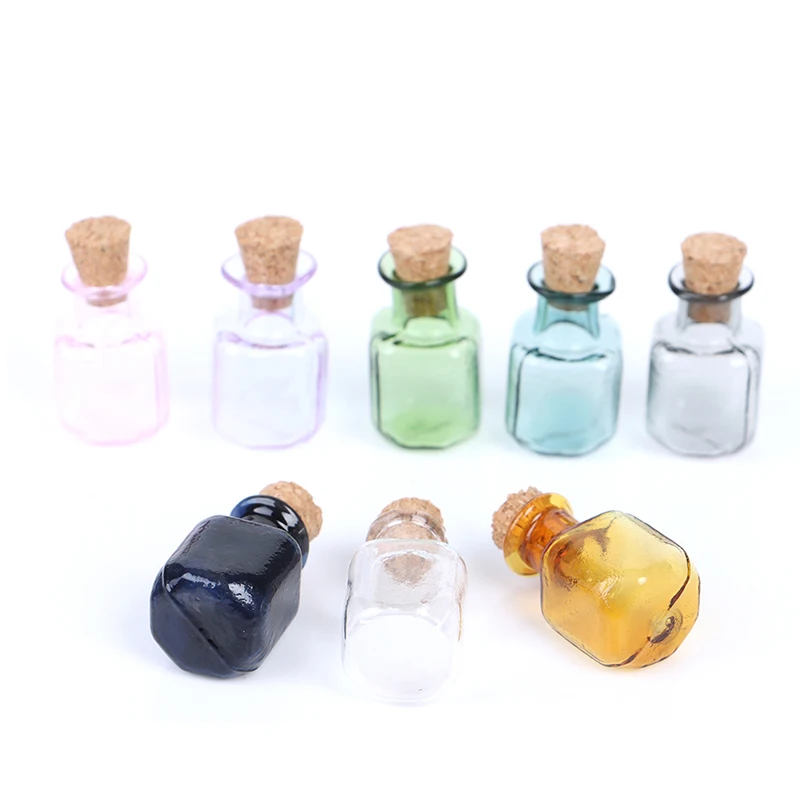 2Pcs 1:12 Dollhouse Mini Glass Color Bottles Cork Bottles Tiny Jar Vials Model