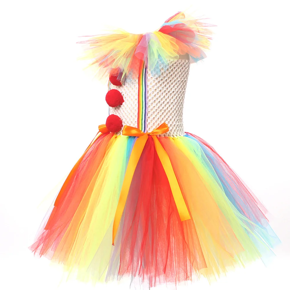 Halloween Christmas Dress for Girl Rainbow Color Crying Smiling Clown Costume With Colored LED Lights Night Glow Fantasy Dress