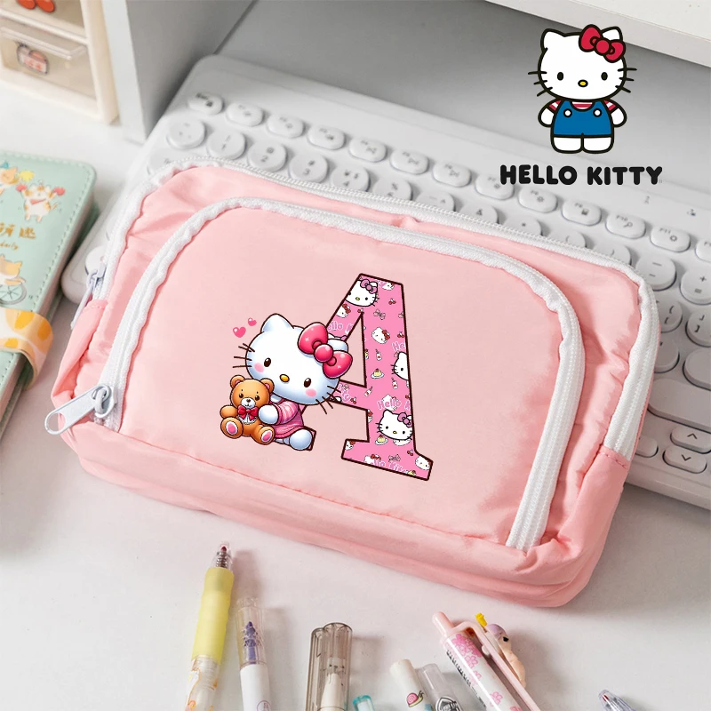 תיק עטים של Sanrio Hello Kitty עם הדפס אותיות A-Z, תיקי עטים בסגנון Y2K עם רוכסן לאחסון ציוד משרדי, מתנות לתלמידים לחזרה לבית הספר