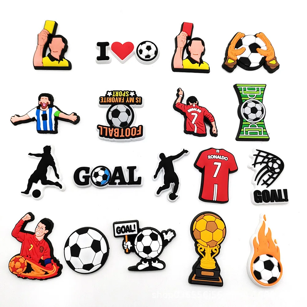 18 Pieces Soccer Football Theme Shoe Charms PVC Hole Shoe Accessories, Sports Pattern Clog Shoe Decorations DIY Shoe Ornaments for Kids Adults Sports Fans Gift