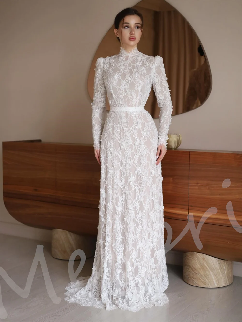 Customized Elegant Dress For Wedding Mother Of The Bride High Collar Lace A-line Floor-length Modern Style High Quality