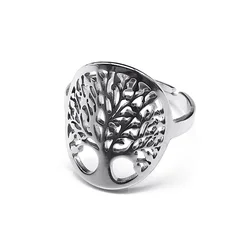 Vintage Viking Tree of Life Ring Stainless Steel Adjustable Finger Rings for Women Men Lucky Jewelry Couple Party Gift