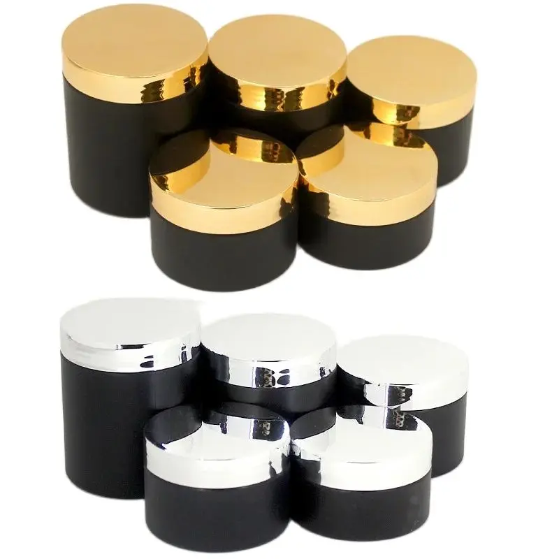 22Pcs Frost Matte Black Plastic Hair Wax Jar Shiny Gold Silver Lid Empty Pot Cosmetics Container Cream Jars 100G 120G 150G 200G