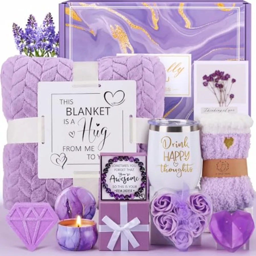 

Birthday Gifts for Women Self Care Gift Set Purple Relaxing Spa Gift Baskets for Women Get Well Soon Care Package Personalized