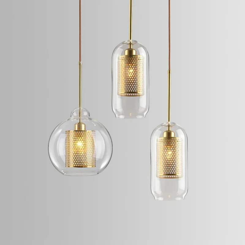 

Minimalist Designer Retro Pendant Lamp Loft Restaurant Living Room Bar Bedroom Iron Mesh Glass Ball Chandelier Home Decor Light