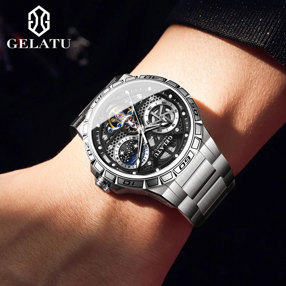 GELATU Full Automatic Watch for Men Fashion Trend Men\'s Watches Swiss Luminous 50ATM Waterproof Stainless steel High-end Watch