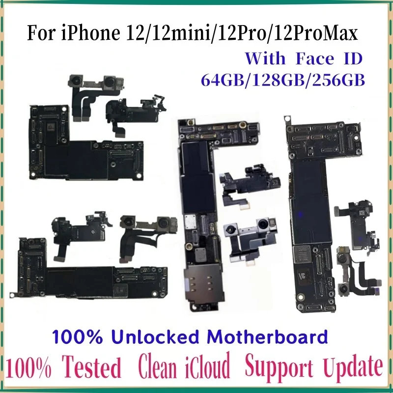 100% Tested For iPhone 12 Pro Max Motherboard With Face ID Unlocked Logic Board Free Clean iCloud For iphone 12 mini Mainboatd