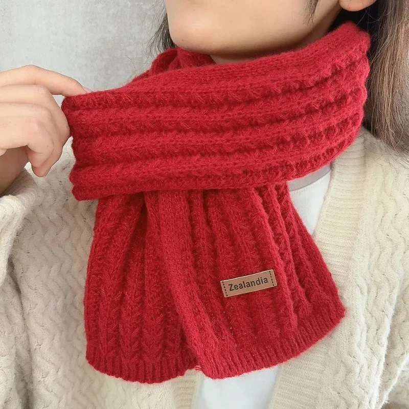 Solid Color Knitted Scarf Winter Women Girls Warm Soft Comfortable Scarf Outdoor Elegant Versatile Plush Scarf Fashion Accessory