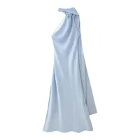 VEITCHE Elegant Women's Soft Silk Satin Long Dress Halter Backless Sleeveless Maxi Dresses Summer Lady Long Ribbon Party Gowns - Image 5