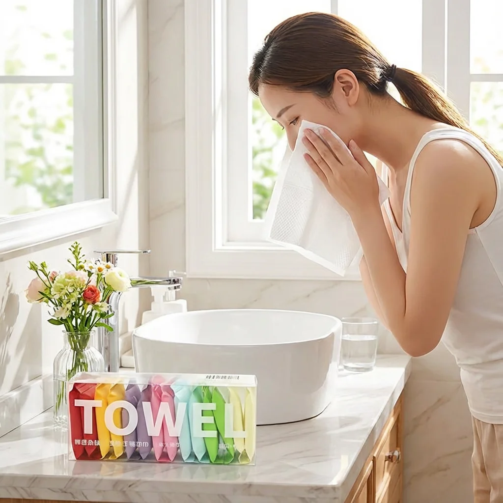 Daily Home & Travel Compressed Facial Towel - Individually Wrapped Wet-Use Disposable Cotton Soft Thickened Cleansing Face Towel - Detail 1