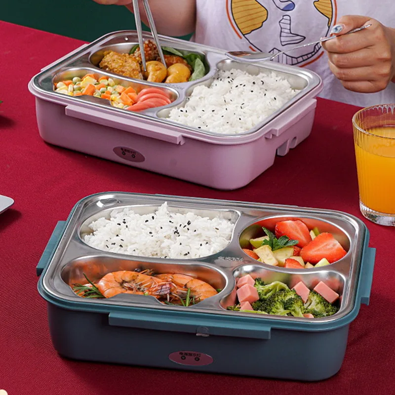 Portable Lockable Lunch Box 12V 220V Car and Household Tight Electric Heating Lunchbox Keep Food Warmer Dual Use