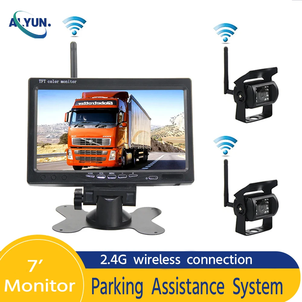 

7"Tft Lcd Monitor for RV Truck Bus Wireless Dual Backup Car Rearview Camera System Waterproof IR Night Vision Parking Assistance