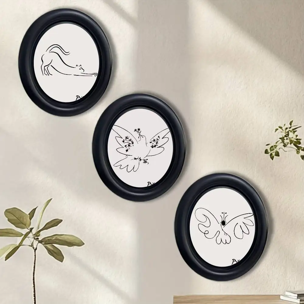 Picasso Sketch Line Butterfly Cat Wooden Elliptical Photo Frame, Perfect for Home & Holiday Decoration, Great Gift Choice