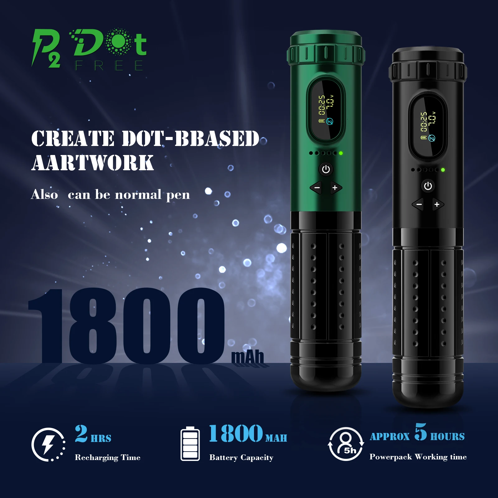 

EZ Portex Wireless Battery Tattoo Pen Machine Wireless Battery Power Pack LED Display for Cartridge Tattoo Needles for Beginner