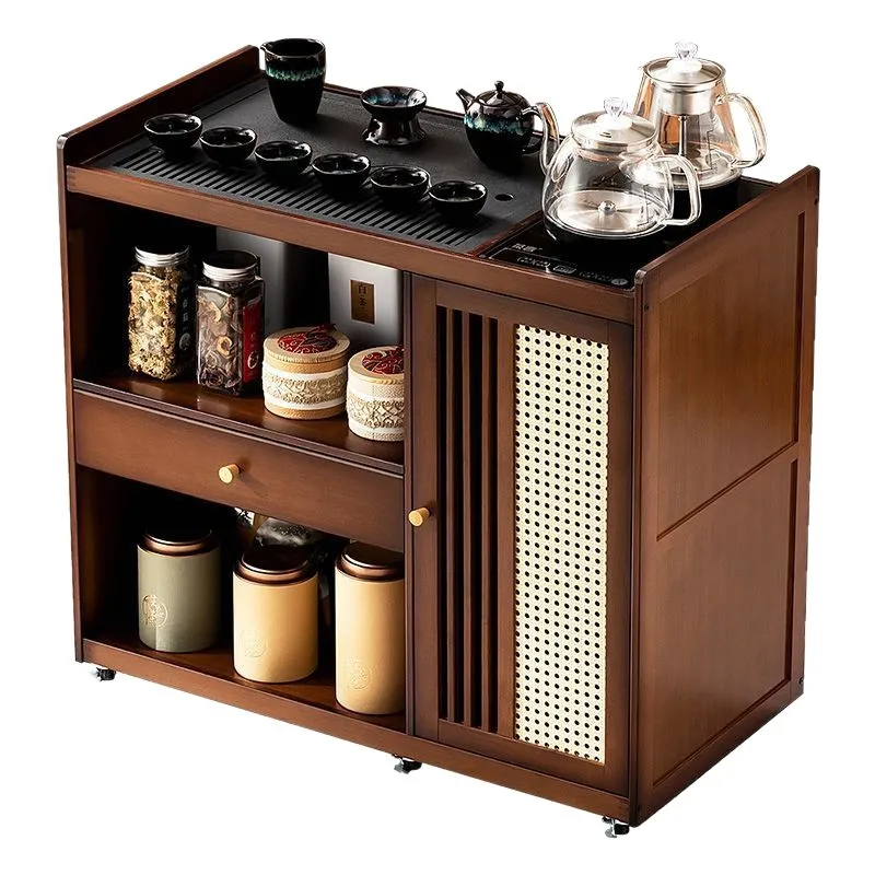 

Mobile household cabinet, solid wood wheeled cart kettle integrated set