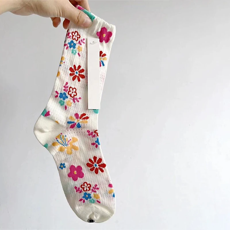 Fashion Harajuku Original Design Art Flower Socks Mesh Stripes Cute Funny Socks