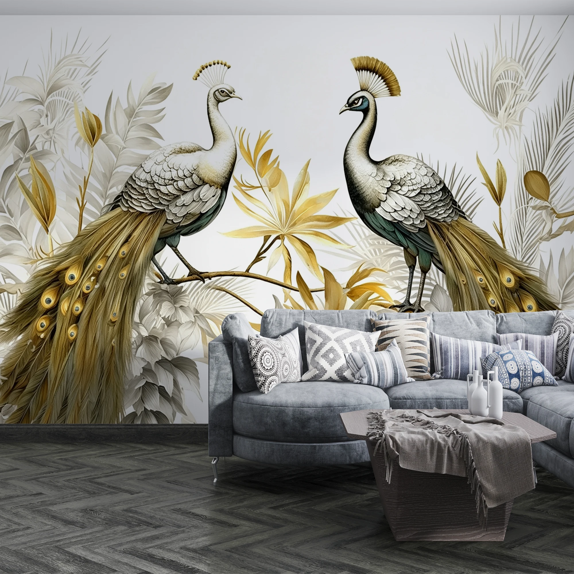 Golden Peacock Tropical Leaf Mural Custom Wallpaper Living Room Bedroom Background Wall Home Decor