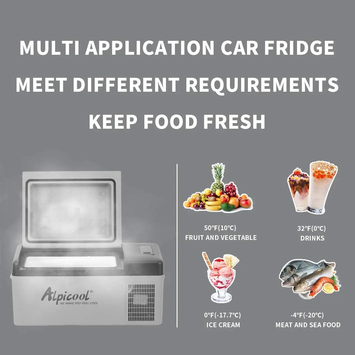 Portable Freezer,12 Volt Car Refrigerator, 16 Quart (15 Liter) Fast Cooling 12V Car Fridge -4℉~68℉, Car Cooler, 12/24V DC and 10