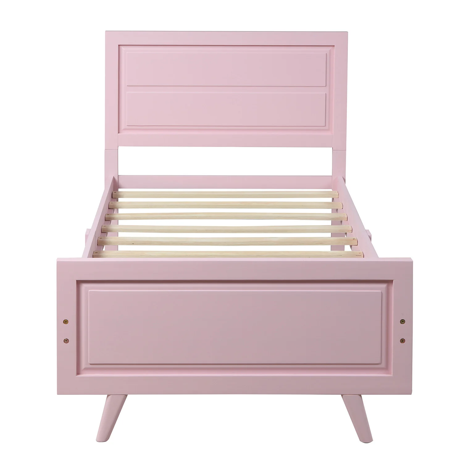 Wood Twin Platform Bed Frame with Pink Headboard & Slat Support