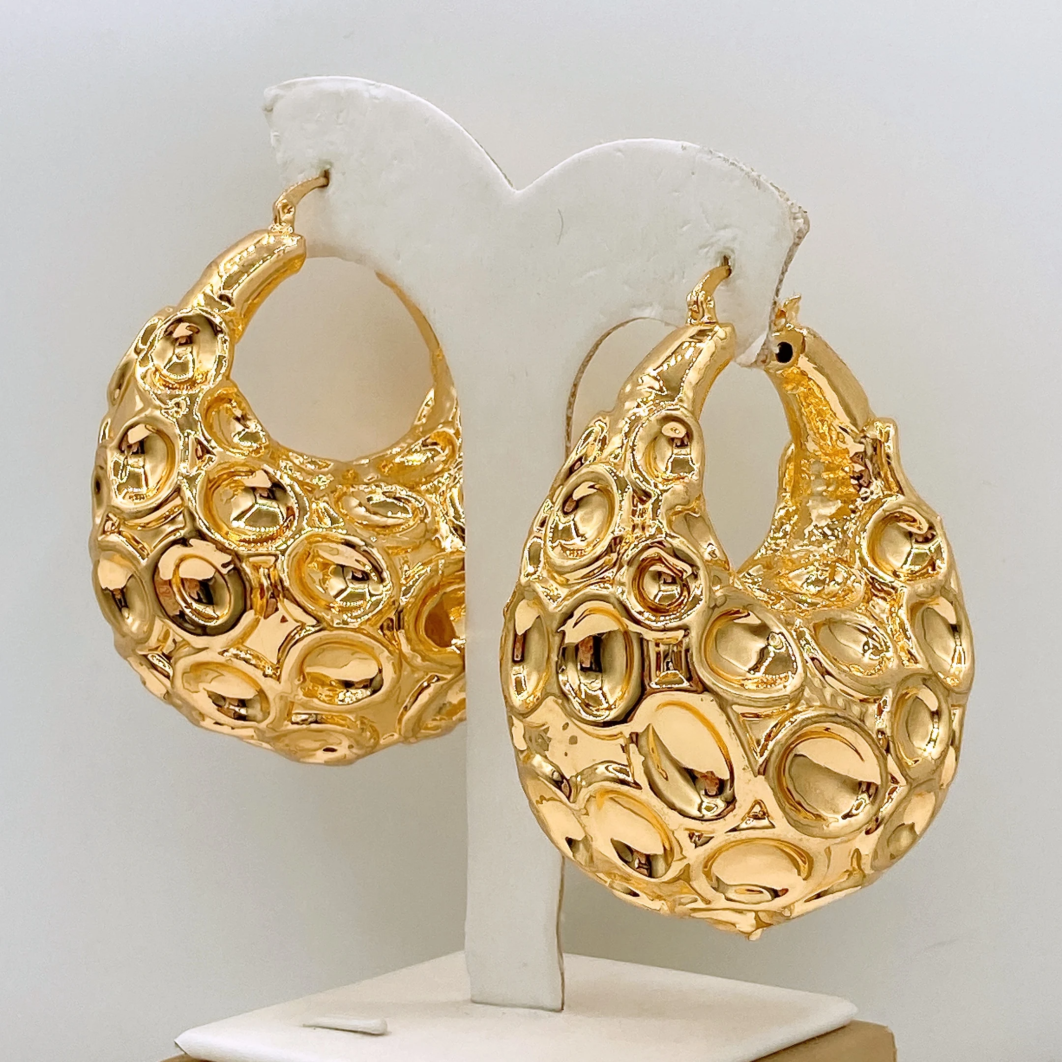 New In Chunky Textured Large Hoop Earrings Women Vintage Geometric Teardrop Huggie Hoops Gold Silver Plated Retro Party Jewelry