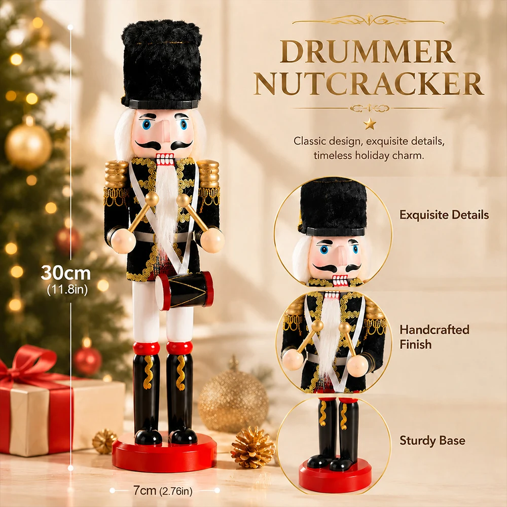 30cm Holz-Nussknacker-Soldatenfigur Weihnachts-Nussknacker-Puppe Handwerkskunst Feiertagsdekoration für Zuhause Holzornament – Detail 11