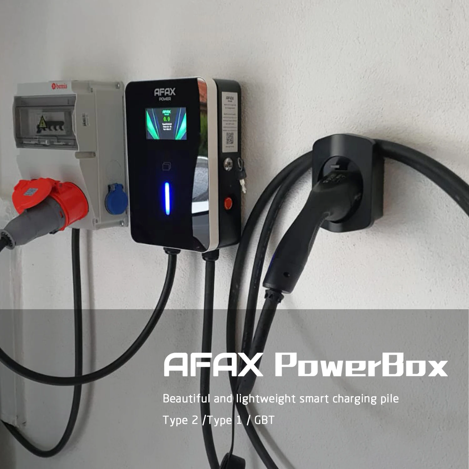 AFAX Home-estación de carga inteligente para vehículo eléctrico, cargador de CA de 7kW y 22kW, tipo 1, tipo 2, GBT, EV, Cable ajustable de 5m