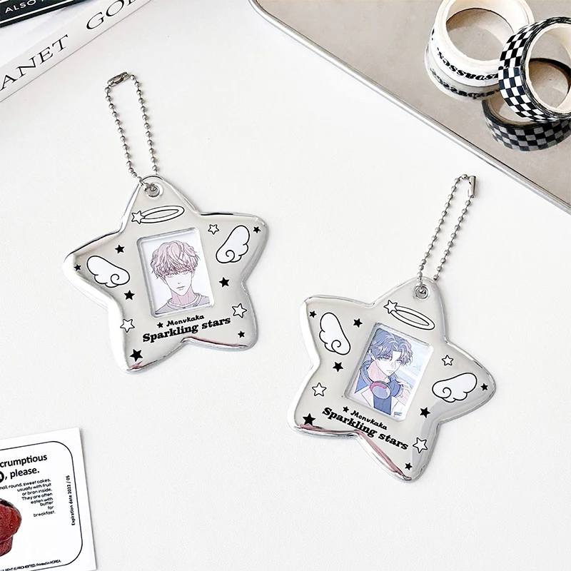 

Mini Card Holder Keychain Photocard Holder Creative Idol Photo Protect Case PVC Five-Pointed Star Shape Card Cover Pendant