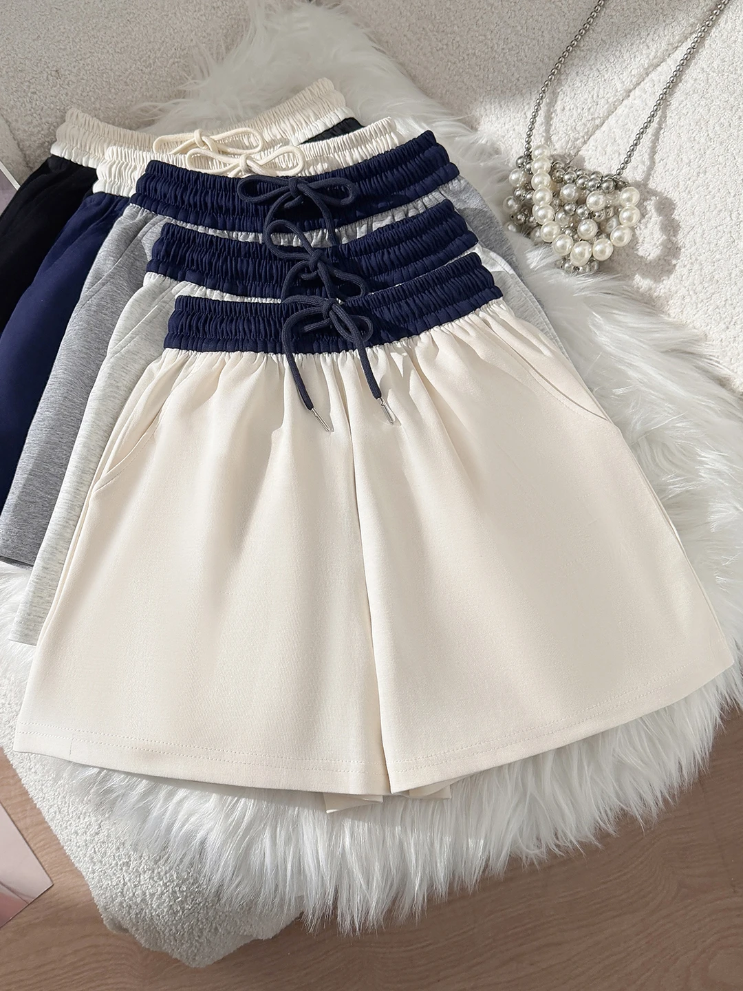 

Женские летние спортивные шорты с высокой талией, повседневные, для фитнеса и бега, широкие брюки в американском стиле, для активного отдыха, из смесового хлопка